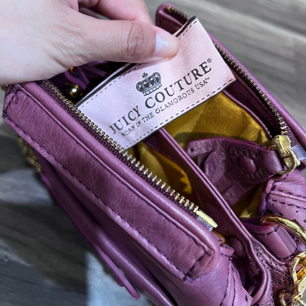 Juicy Couture Y2K Purple Quilted Genuine Leather Women's Crossbody Bag / Clutch - Picture 8 of 11
